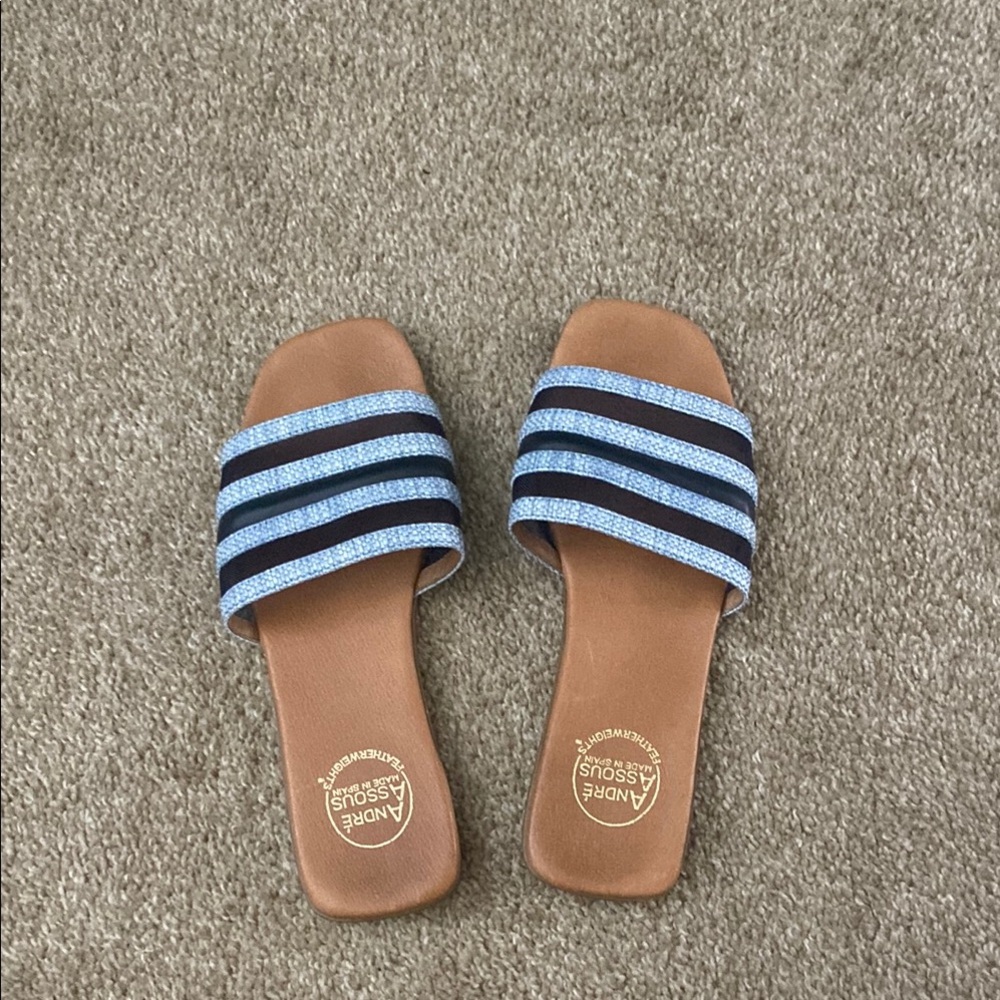 Andre Assous Striped Light Blue and Navy Sandals